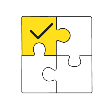 USP guides - Four-piece jigsaw puzzle with one yellow piece containing a black checkmark, other pieces are white