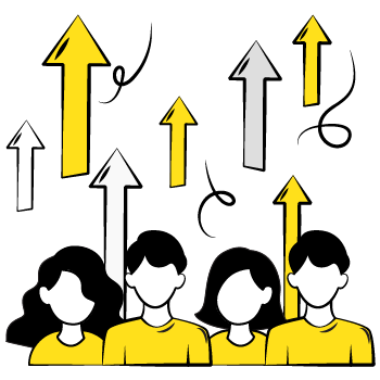 strong ads - Row of stylized black and yellow figures with upward-pointing arrows emerging from their heads