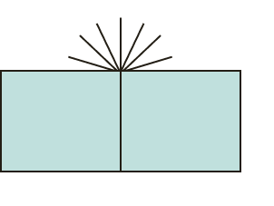 Simple line drawing of a gift box in light blue with radiating lines above suggesting a festive or special present