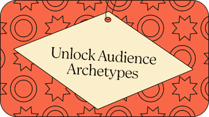 Decorative banner with text "Unlock Audience Archetypes" on cream diamond shape against coral background with repeating star pattern