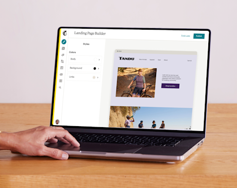 Laptop opened to Mailchimp’s Landing Page Creator.
