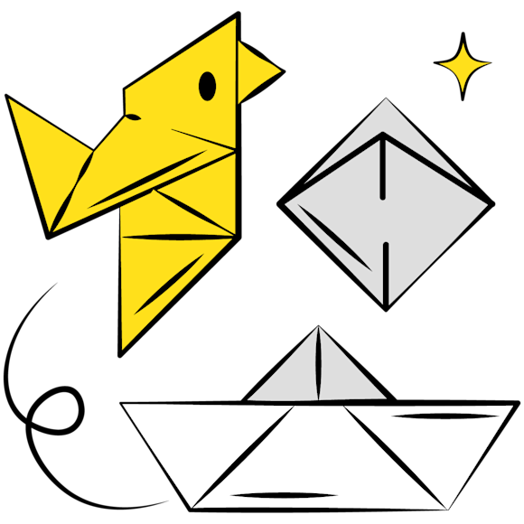 online products - Cartoon illustration of various paper origami shapes 