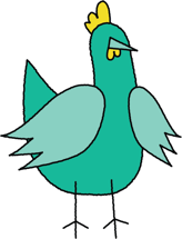 Cartoon illustration of a mint green bird with yellow crest feathers and simple black line details