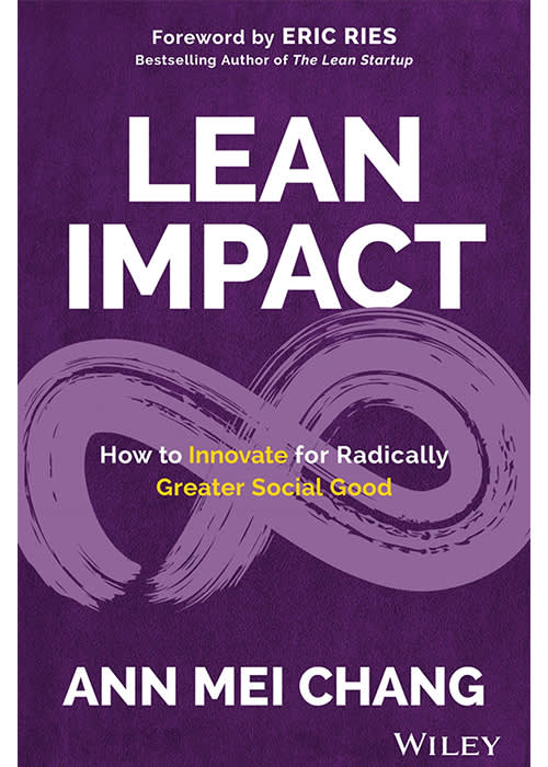 Book cover of "Lean Impact" by Ann Mei Chang on purple background with infinity symbol design and yellow subtitle text