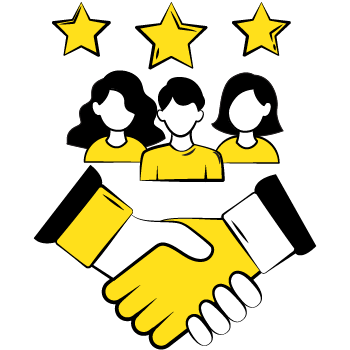 benefits of lead magnets - illustration of three figures with stars above them and a handshake icon underneath