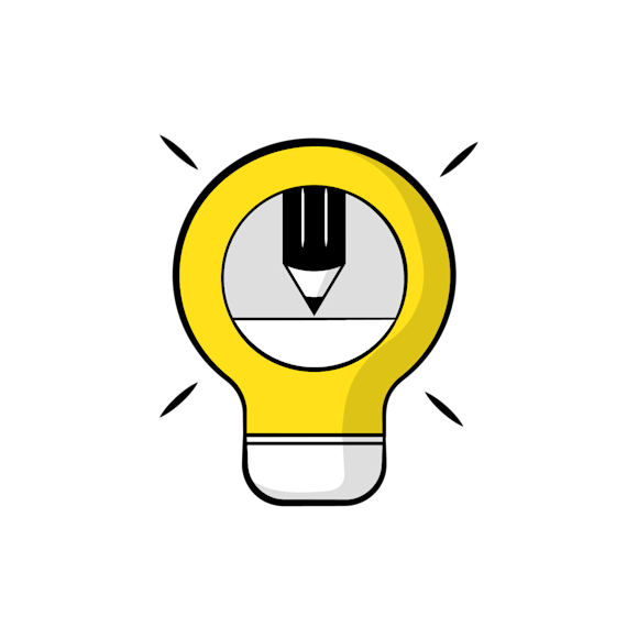 brand recognition - A stylized yellow lightbulb icon with radiating lines around it, suggesting illumination or an idea, drawn in a simple graphic style