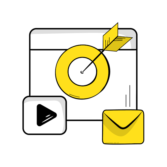 guerrilla marketing - Minimalist illustration showing a play button icon and an arrow landing in a bullseye