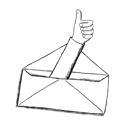 Illustration of a hand giving a thumbs up emerging from an envelope
