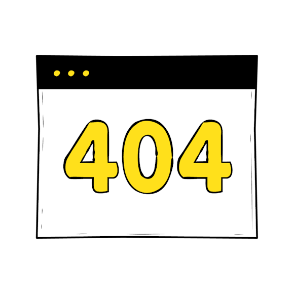 A simple 404 error page design with large yellow numbers 