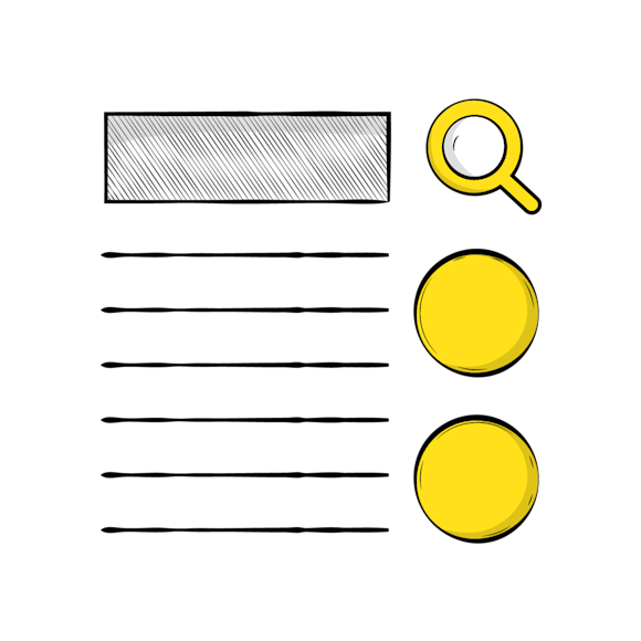 video for business - Search bar with magnifying glass icon above horizontal lines with yellow circular dots on the right side