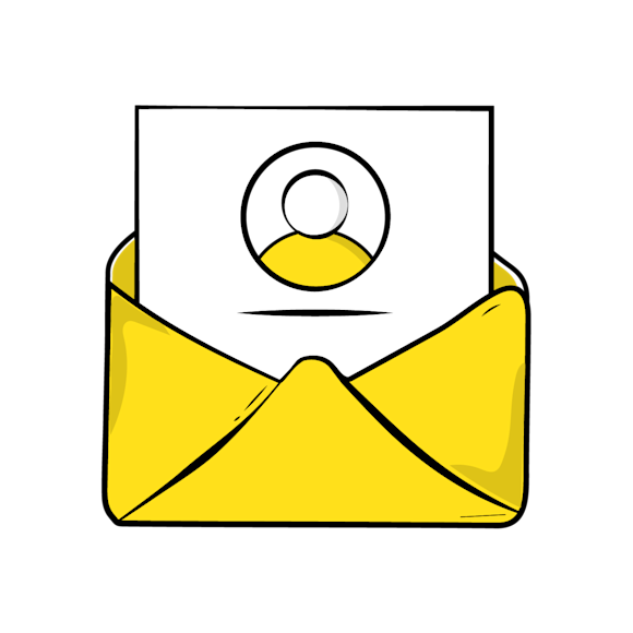 Display your business email on your website  - illustration of an envelope with a piece of paper inside featuring a profile picture