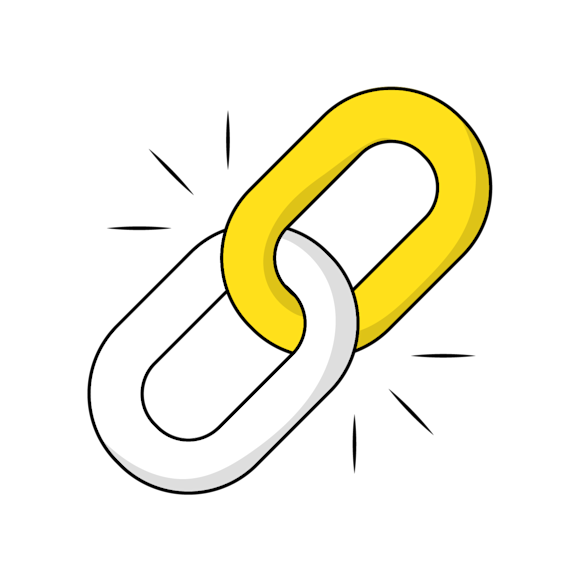 A chain link icon with one white and one yellow link, with small radiating lines suggesting connection or emphasis