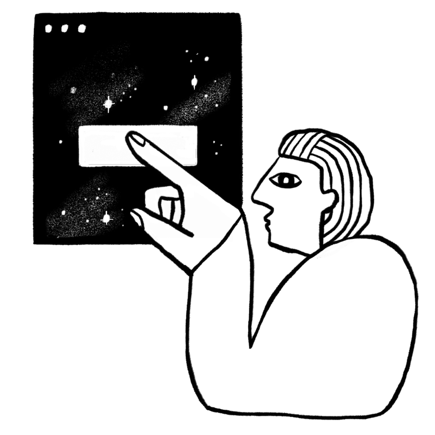 Person pointing to computer window on screen.