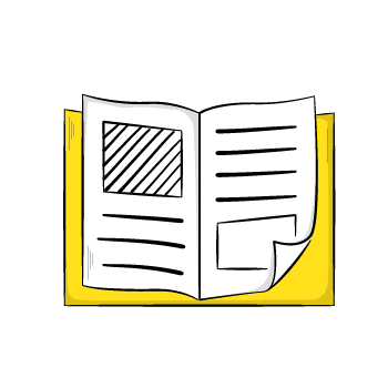 Advertorial vs. traditional advertising - Simple line drawing of an open book or magazine