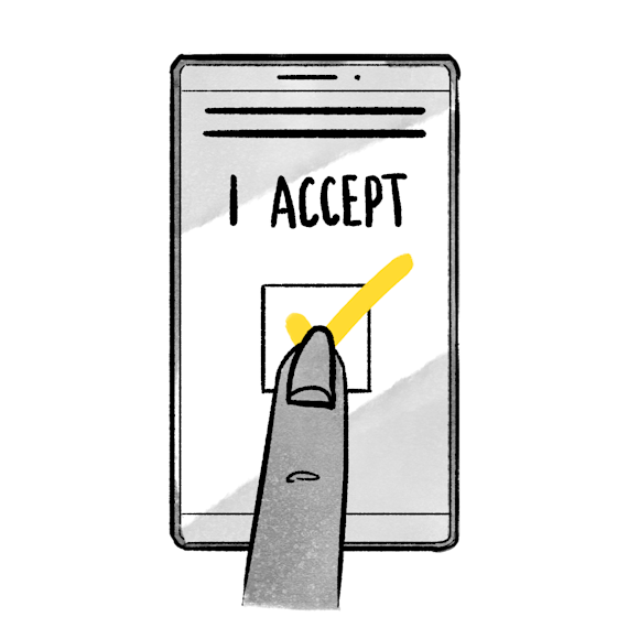 Finger selecting “I accept” box on mobile device