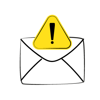blacklisted email - illustration of an envelope with a warning, caution sign above it