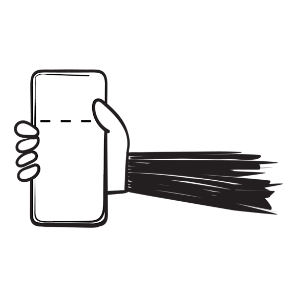 Hand holding a phone graphic