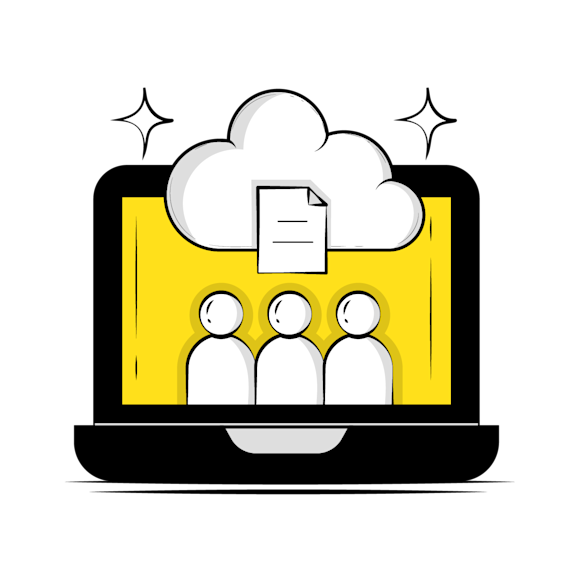 what is a CDP - Stylized illustration of three simple stick figures standing together against a yellow background with sparkles and a cloud above