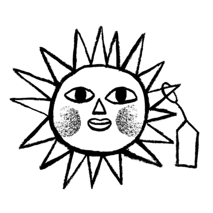 Sun with tag on one of its rays.