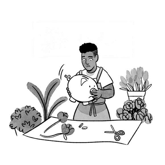 small business owner holding a piggy bank