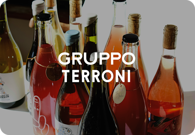A set of Gruppo Terroni restaurant wine bottles.