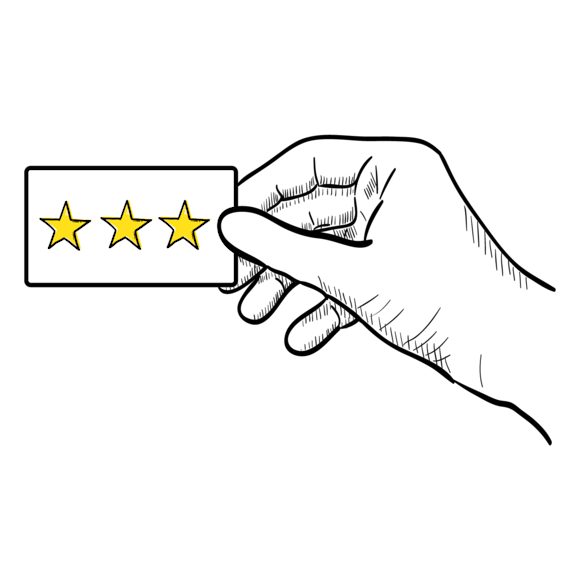 Hand holding a card with 3 stars