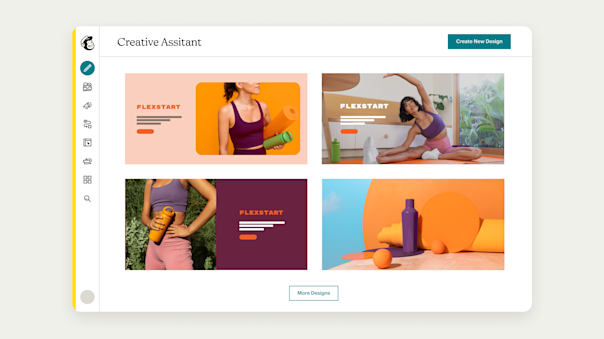 The user interface for Mailchimp’s Creative Assistant feature, showing four assets it generated.