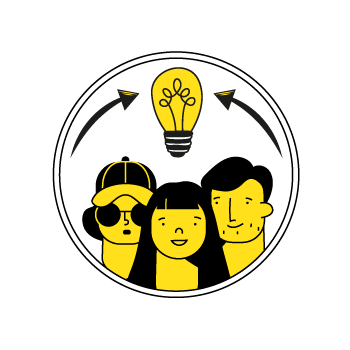 price elasticity - line drawing of smiling faces in a circular frame with a light bulb