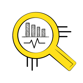 A magnifying glass studying data