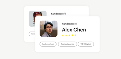 Beispiel für ein Kundenprofil mit Name, Bewertung und Tags
