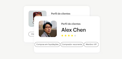 Exemplo de um perfil de cliente com nome, classificação e etiquetas