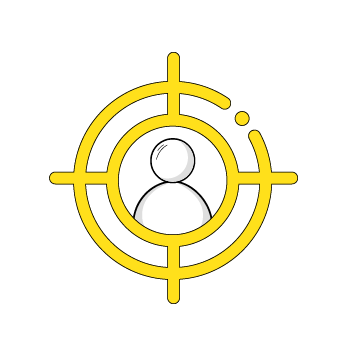 what is direct marketing - Simple yellow line drawings of three crosshair or target symbols