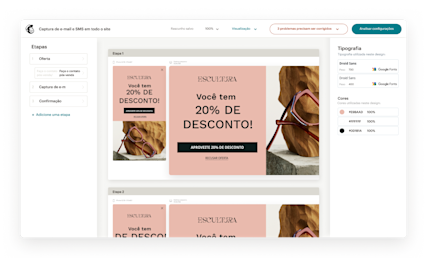 Uma captura de tela do aplicativo Mailchimp mostrando o criador de formulários, incluindo opções robustas para diferentes escolhas de fontes, a jornada do cliente e as ferramentas de design fáceis de usar.