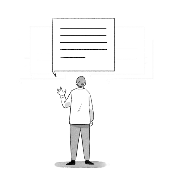 Person standing in front of several sms messages