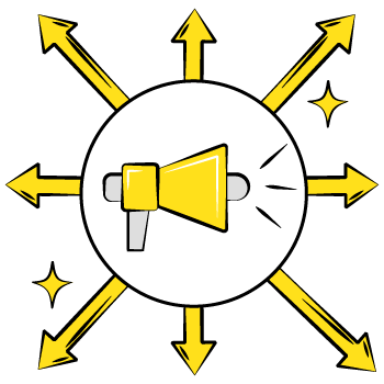 facebook feed - Scattered yellow arrows pointing in different directions against a white background