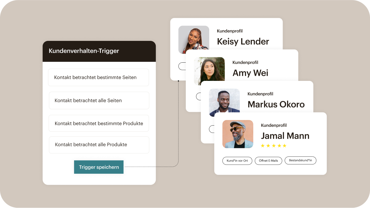 Dashboard mit Kund:innenprofilen und Mailchimps Tools zur Zielgruppensegmentierung für Marketingkampagnen.