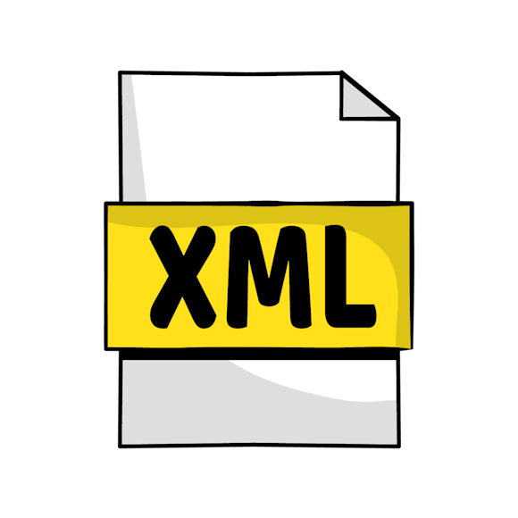 what is XML - A simple XML file icon with black letters "XML" 