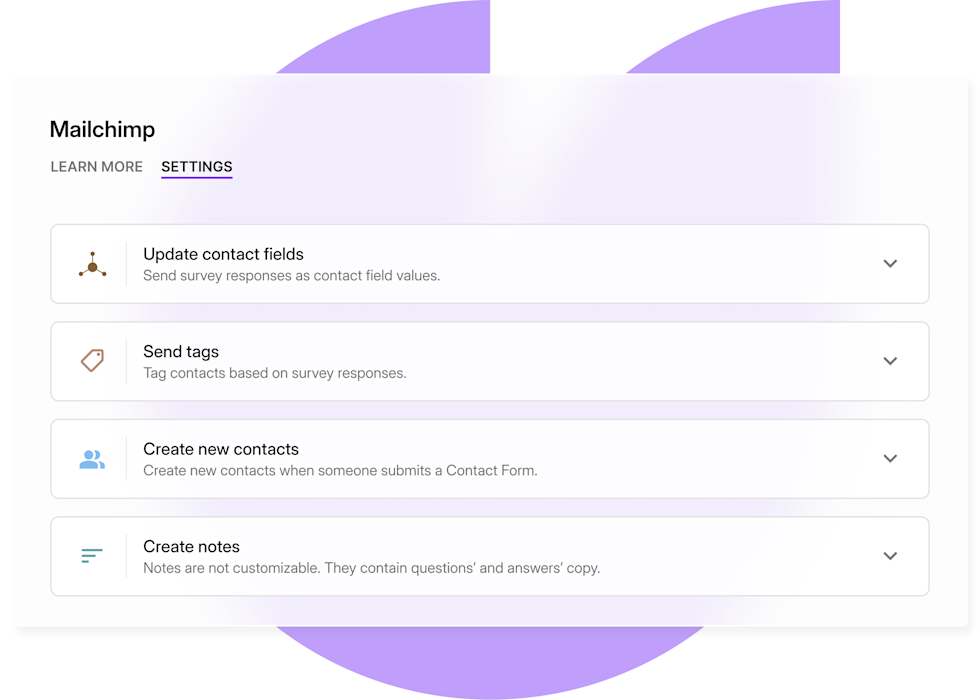 An image of Survicate settings for Mailchimp.