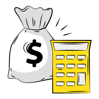 A bag of money and a calculator.