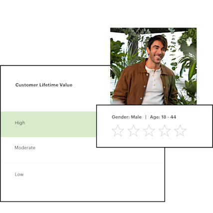 A simplified UI of some tools depicting customer lifetime value and demographics information