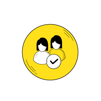 show what's popular - illustration of a yellow circle with two human icons and a checkmark inside