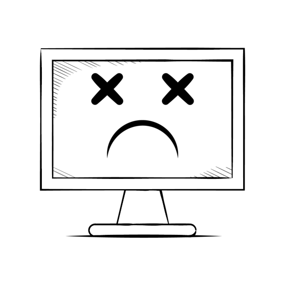 fix 404 errors - Simple line drawing of a computer monitor displaying a sad face with X's for eyes