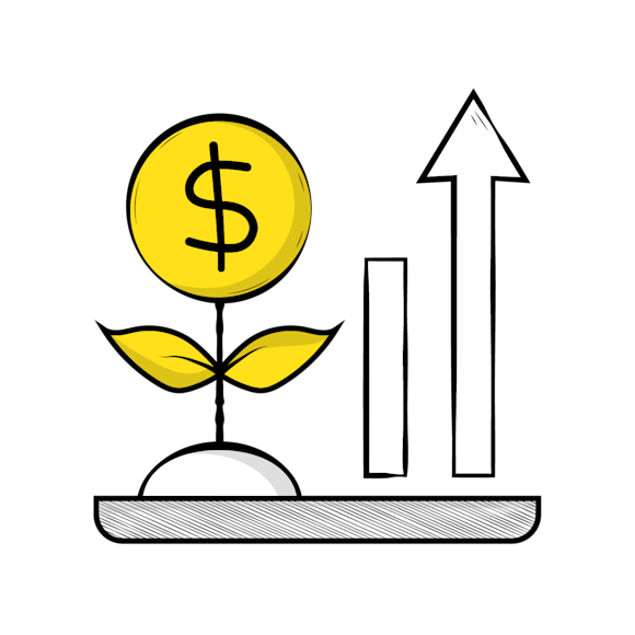 childcare marketing strategy - Illustration of a yellow dollar coin sprouting like a plant from a base, with an upward arrow