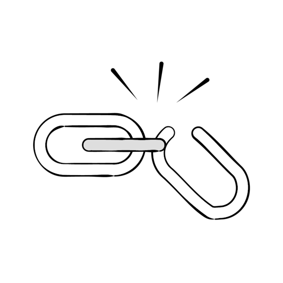 prevent 404 errors - Two paperclips linked together with small radiating lines 