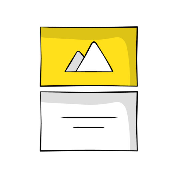 write a brand promise - Two rectangular panels: top panel shows mountain icon on yellow background, bottom panel has two horizontal lines on white background