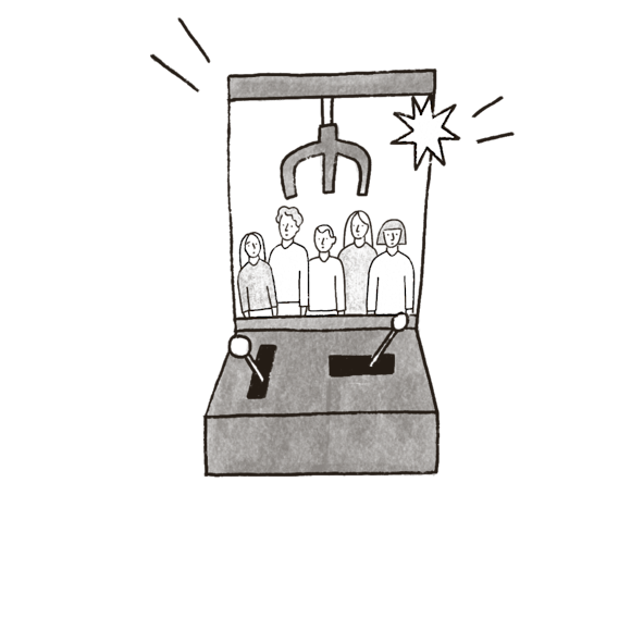 Claw machine with people inside