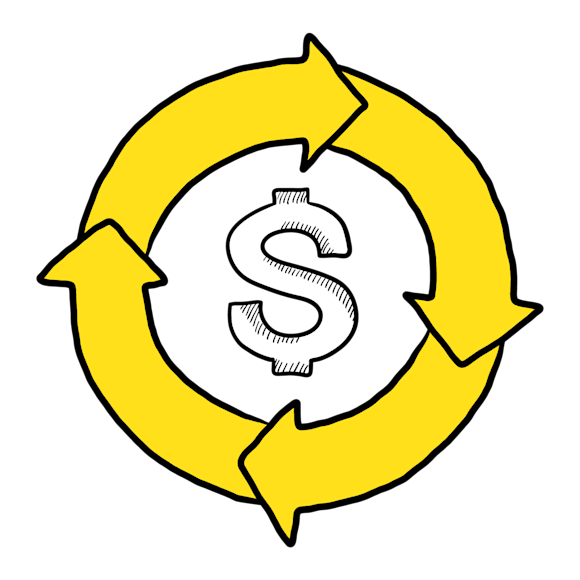 dollar sign in a circle of arrows