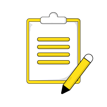 protect your business - Yellow clipboard with lined paper and pencil icon in simple line art style