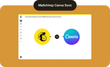 Mailchimp and Canva logos connected by a plug icon showing where to connect or disconnect Mailchimp Canva Sync.