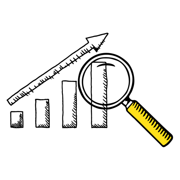 bar graph with magnifying glass